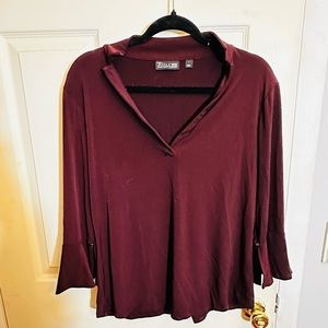 NEOT Women’s Maroon collard work/ office blouse vneck 3/4 sleeve size large